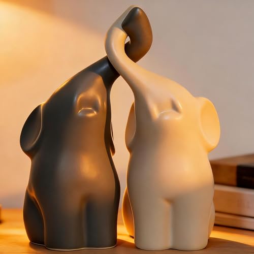 6 Inch Loving Pair of Elephants Elephant Decor Statue and Figurines Grey Elephant Gifts for Women for Couple - color: Gray