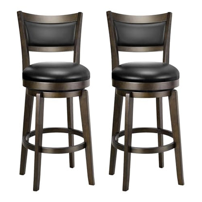 PrimeZone Swivel Bar Stools Set of 2, 26 Inch Counter Height Barstools, Black Faux Leather Bar Stool with High Backrest & Solid Wood Legs & Wrap-around Footrest, Counter Stools for Kitchen Island, Pub - size: 26" Counter Height