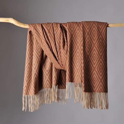 CUDDLE DREAMS Premium Cashmere Throw Blanket with Fringe, Luxuriously Soft (Diamond Ochre) - color: Diamond Ochre
