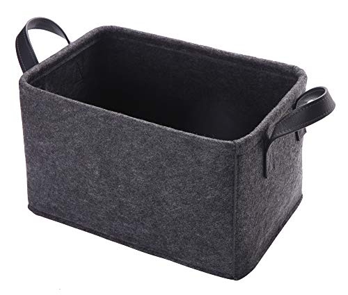 Collapsible Storage Bins Foldable Felt Fabric Storage Basket Organizer Boxes Containers with Handles PU Handles for Nursery Toys,Kids Room,Clothes,Towels,Magazine (PU-Dark grey, 15.9L×11W×9.8H) - color: PU-Dark grey, size: 15.9L×11W×9.8H