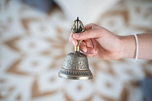 Small Hand Bell with Long Resonance, Cast Metal Alloy 280g — MADE IN INDIA — for Sound Healing Therapy, Yoga and Meditation, 2-YEAR WARRANTY - size: Small