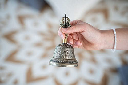 Small Hand Bell with Long Resonance, Cast Metal Alloy 280g — MADE IN INDIA — for Sound Healing Therapy, Yoga and Meditation, 2-YEAR WARRANTY - size: Small