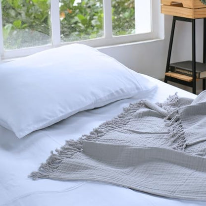 Salt Earth 100% Cotton Muslin Throw Blanket, Gauze Blanket 50"X60" Throw with Tassel 4 Layered for Couch, Bed, Living Room, Lightweight & All Seasons Blankets & Throws, Skin Friendly(Scottish Grey) - color: Scottish Grey, size: 50"X60" Throw