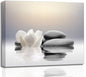 Zen Canvas Wall Art white Lotus Flowers and Black Massage Stones Spa Picture Wall Decor Poster Print Suitable for Yoga Meditation Room Bathroom Bedroom Study Home Decoration - size: 36"L x 24"W