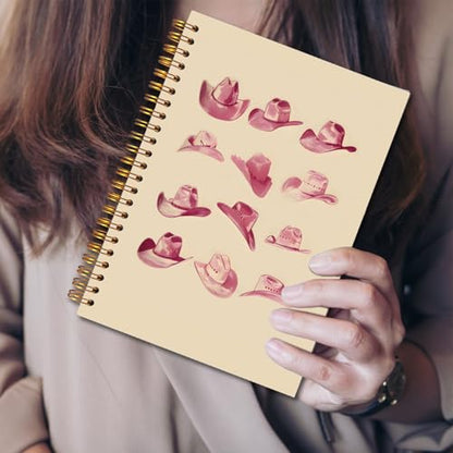JINYO Pink Western Notebook, Retro Cowgirl Hats Journal, Western Office Supplies, Cowgirl Gifts for Women, Aesthetic Journal for Women, Pink Spiral Notebooks 5.5x8.3 Inch - color: white Pink Western Notebook