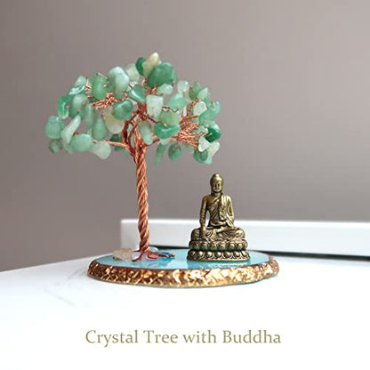 Buddha Statue with Healing Crystal Tree, Tree of Life for Positive Energy. Home Decor Yoga Meditation. Green.(B) - style: B