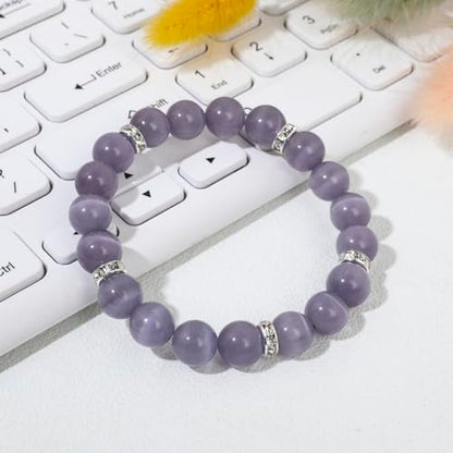 Healing Bracelet For Women Anxiety Crystal Bracelet Chakra Beaded Bracelets Rose Quartz Crystals And Healing Stones Yoga Bead Bracelet Calming Stretch Bracelet Stress Relief Gifts For Women - color: Violet-Cat Eye