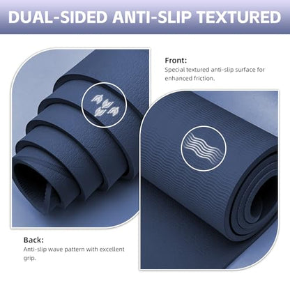Large Yoga Mat Thick, 76"x32"x0.31"Wide POE Exercise Mat with Non-Slip Surface & Carry Strap, Anti-Tear Workout Mat for Yoga, Pilates, Fitness - color: Navy Blue