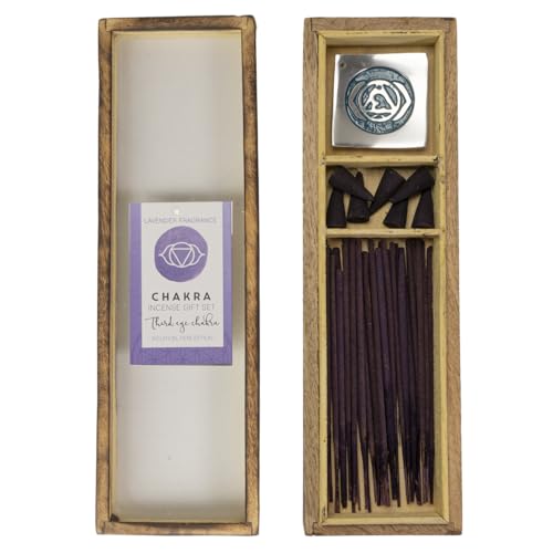 Pacific Giftware Third Eye Chakra Wooden Incense Gift Set, Lavender Scented Incense, Complete with Sticks, Cones, and Holder, Chakra Healing Aromatherapy Relaxation Gift for Yoga and Meditation 10" L