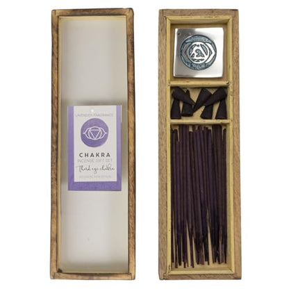 Pacific Giftware Third Eye Chakra Wooden Incense Gift Set, Lavender Scented Incense, Complete with Sticks, Cones, and Holder, Chakra Healing Aromatherapy Relaxation Gift for Yoga and Meditation 10" L