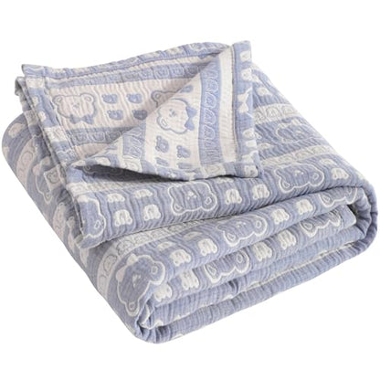 NTBAY 3 Layer Oversized Muslin Cotton Toddler Blanket, Jacquard Reversible Nursery Bed Blanket, Super Soft and Thermal for All Seasons, Baby Gift, 45"x60", Blue Bear - color: Blue Bear, size: 45x60 Inch (Pack of 1)