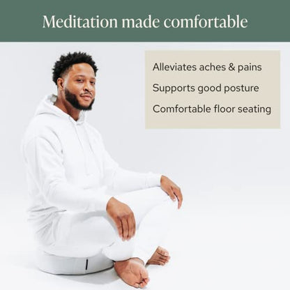 Mindful Modern Meditation Cushion & Zabuton Meditation Mat Bundle - 100% Cotton Meditation Cushion Set for Yoga - Buckwheat Zafu Floor Pillow Rectangular Mat - Removable Cover - Classic White Color