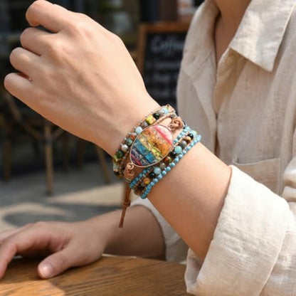 YGLINE Boho Handmade Natural Stone Wrap Bracelets Jasper Crystal Beads Bracelet Jewelry - color: multi color
