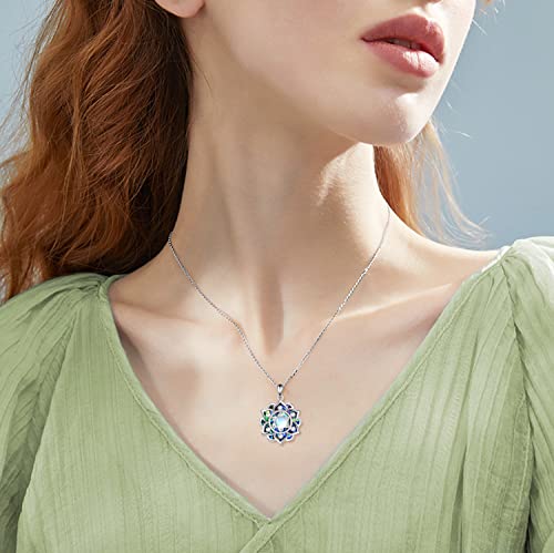 ONEFINITY Lotus Necklace 925 Sterling Silver Moonstone Pendant Necklace Yoga Lotus Jewelry for Women - style: Abalone shell lotus