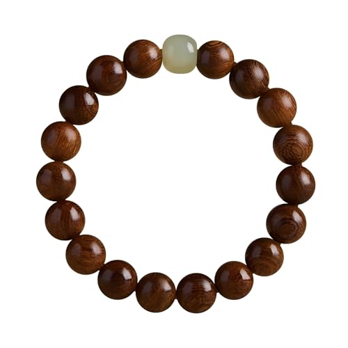 Feng Shui Wood Bracelet, Natural Golden Sandalwood Buddhist Mala for Wealth Luck Prosperity, Positive Energy Meditation Bracelet, Unisex Holiday Gift