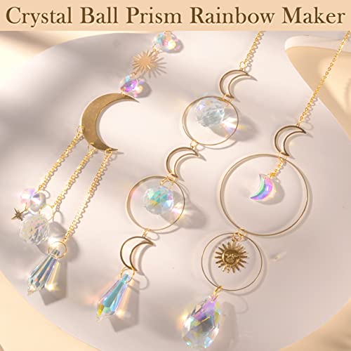 ilclviz Suncatcher Crystal Hanging Sun Catcher Prism with Chain Pendant Ornament Crystal Balls for Window - color: Gold B