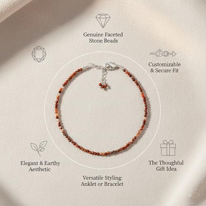 Natural Gemstone Beaded Bracelet, Microfaceted Crystals, Handmade Dainty Jewelry, Bohemian Plated Bracelet-Gift - style: Red Jasper