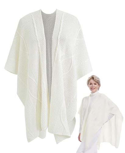 MissShorthair Knit Shawl Wraps for Women Boho Crochet Shawls Cape Open Front Cardigan - color: White