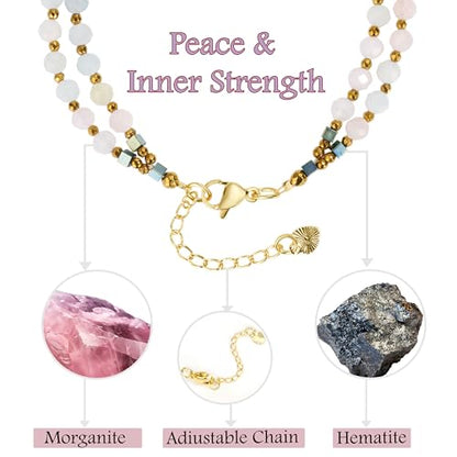 Farfume Beaded Bracelets for Women, Chakra Crystal 4mm Beads Gemstone Natural Stone Bead Spiritual Jewelry Gifts for Women - color: Morganite-Inner Strength