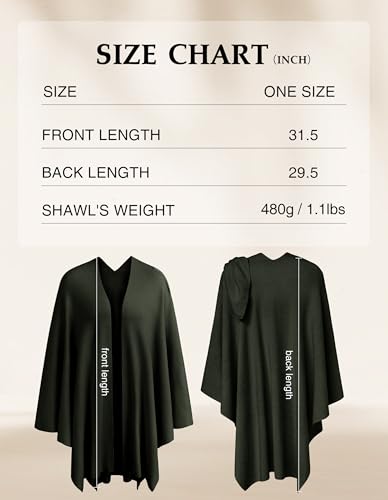 PULI Womens Large Cross Front Poncho Sweater Wrap Topper Knitted Elegant Shawls Cape for Fall Winter - color: 1-dark Army Green