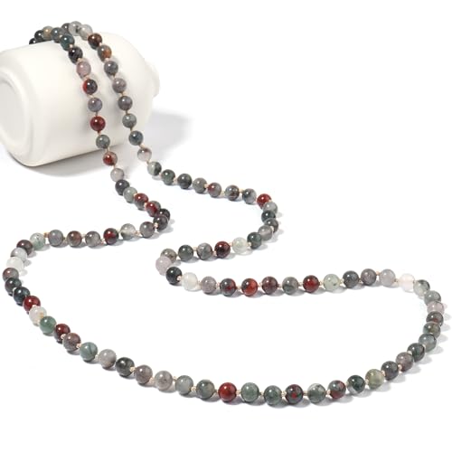 Beaded Necklace Hand Knotted for Woman - color: Bloodstone