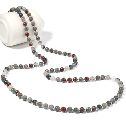 Beaded Necklace Hand Knotted for Woman - color: Bloodstone