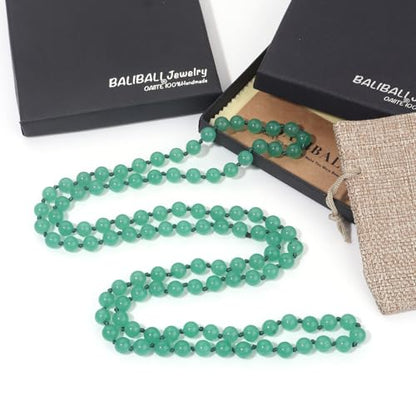 Beaded Necklace Hand Knotted for Woman - color: Green Aventurine 1