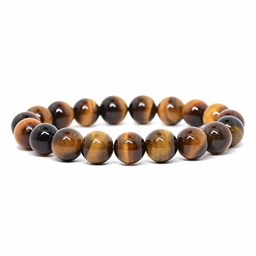 Justinstones Gem Semi Precious Gemstone 10mm Round Beads Stretch Bracelet 7 Inch Unisex - color: A Grade Golden Tiger Eye