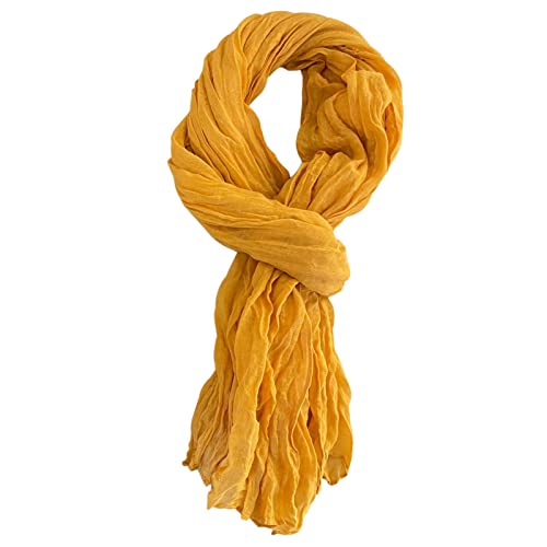 Summer Cotton Blend Crinkle Vintage Soft Scarf Fashion Solid Scarf Wrap Shawl - color: Yellow