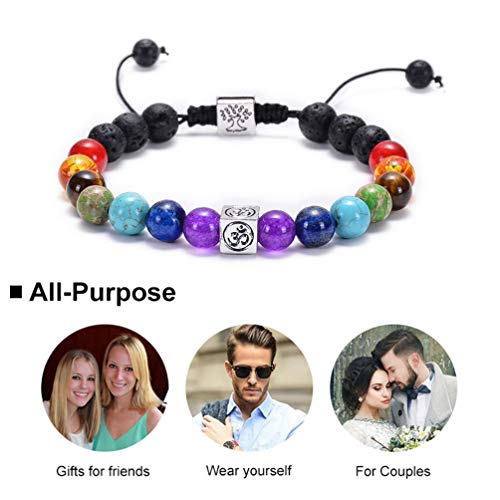 GelConnie Lava Rock Chakra Bracelet 7 Chakra 8mm Natural Stone Healing Bracelet Stress Relief Yoga Beads Anxiety Bracelet Aromatherapy Essential Oil Diffuser Bracelet Bangle - color: B-Tree