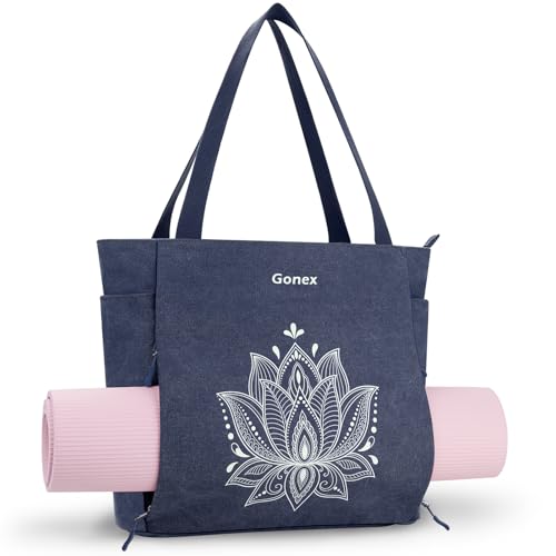 Gonex Yoga Mat Bag, Large Tote Bag with Multi Pockets for Women Men, Canvas Mat Carrier, Full Zipper Easy Access for Pilates Gym Travel - color: Blue, size: Standard (15.5*5.5*14.5inch)