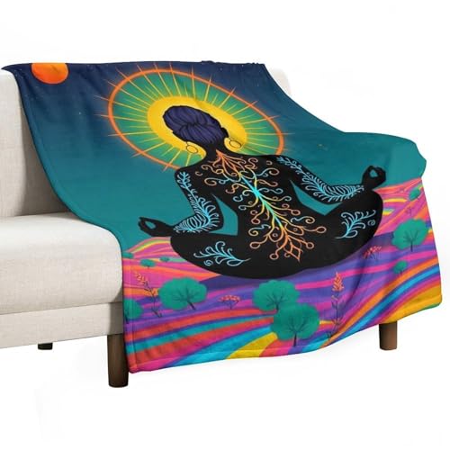 Yoga Meditation Chakra Print Throw Blanket, Soft Flannel Fuzzy Cozy Warm Blanket for Couch Bed Sofa Home Decor, 60"x80" - size: 60*80 in