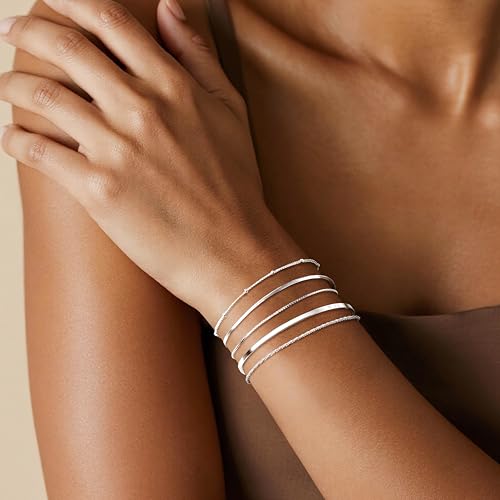 Dainty Gold Bracelet for Women Stack, Thin Bracelets Stackable Set with Bangle Cuff, Box, Herringbone, Paperclip, Figaro, Sparkling Link Chains Waterproof, Simple Jewelry Gifts for Women Non Tarnish - color: style 01-silver