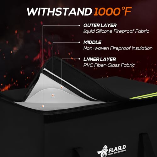 FLASLD Large Fireproof Lipo Bag for 200Ah Lithium Battery Storage and Charging, 22 x 9 x 9.5in E-bike Battery Bag Waterproof Box for Documents and Valuables