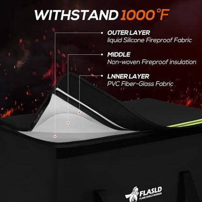FLASLD Large Fireproof Lipo Bag for 200Ah Lithium Battery Storage and Charging, 22 x 9 x 9.5in E-bike Battery Bag Waterproof Box for Documents and Valuables