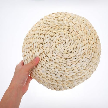 Hand-Woven Straw Weaving Meditation Cushion 30x6cm Space Cotton Filled Yoga Seat Mat for Home and Yoga Practice, Light Brown Natural Fiber Floor Pillow