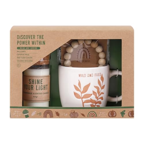 Meditation Set Discover the Power Within Kit Include Ceramic Mug Cup Sandalwood Bracelet & Eco-friendly Glass Candle Self Care Gifts for Women