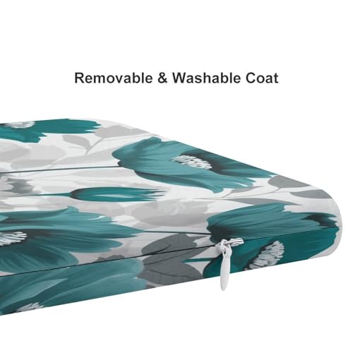 Degrees of Comfort Meditation Floor Cushion, Square Cushion for Adults Seat,Teal Grey and White Floral Printed Memory Foam Cushion, Outdoor Picnic Mat 14.96 * 13.78 Inch.