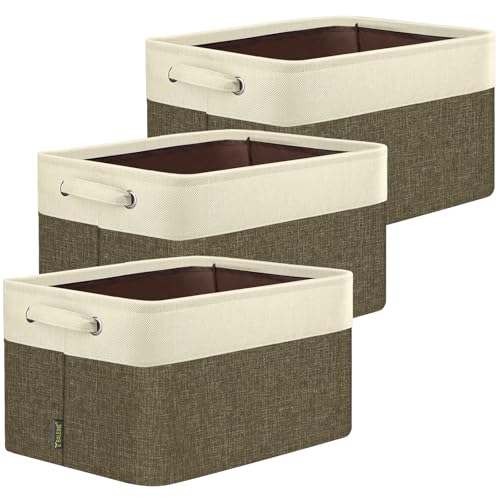 BALEINE 3 Pack Fabric Closet Storage Bins for Shelves, Linen Closet Organizers and Storage, Decorative Baskets for Organizing, Shelf, Clothes, Home, Office (Brown, 12"x8"x8") - color: Brown, size: 3PCS/Small-12x8x8