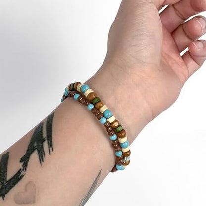 Boho Turquoise Bracelet Wooden Beaded Bracelets Stretch Wrap Bracelet Jewelry for Women and Men 2Pcs