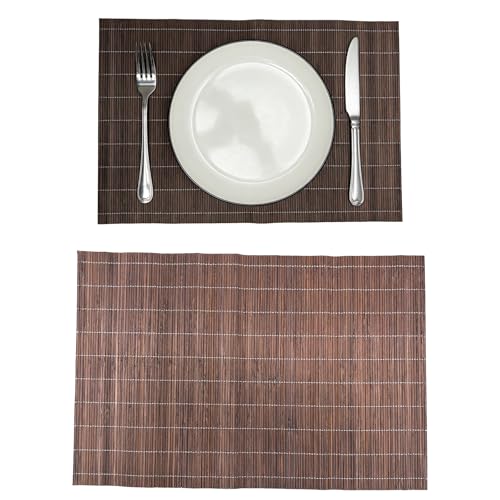 8-Pack Natural Bamboo Placemats Set - Reusable Rectangular Heat Resistant Table Mats for Everyday Use, Camping, Picnics, Party Decor - Easy to Clean & Store, Lightweight (Coffee) - color: Coffee, size: Set of 8