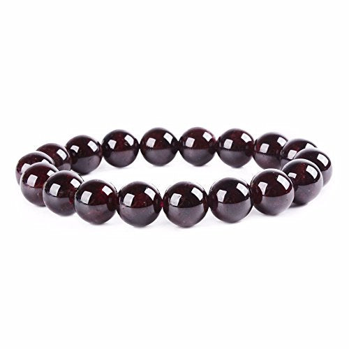 Justinstones Gem Semi Precious Gemstone 10mm Round Beads Stretch Bracelet 7 Inch Unisex - color: Garnet