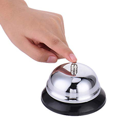 HeeYaa Call Bell 2 Packs 3.3 Inch Diameter with Metal Anti-Rust Construction, Desk Bell for Hotels, Schools, Restaurants, Reception Areas, Hospitals, Warehouses(Silver)