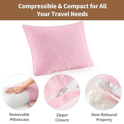 Small Shredded Memory Foam Pillow, Camping Pillow Travel Pillow - Compressible Medium Firm, Breathable Cover, Ideal Backpacking Hiking, Airplane and Car (Apricot Pink, M) - color: Apricot Pink, size: M-17.7 X 13.8 Inch