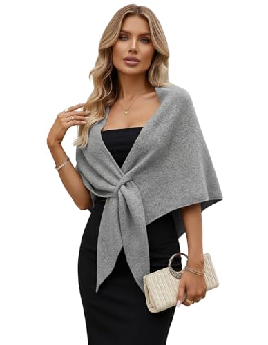 Shawl Wraps Women Pashmina Cardigan Triangle Cape Knit Shoulder Top Sweater Scarf for Fall Winter - color: 01 Light Grey