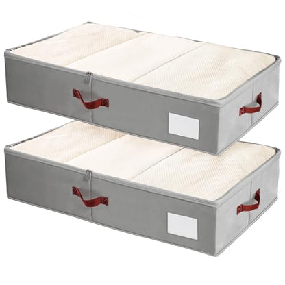 Criusia Under Bed Storage Bins with Clear PVC Lids – 2 Pack Large Underbed Organizers with Heavy-Duty Handles, Reinforced with 800G PP Panels & 80G Non-Woven Fabric – Waterproof & Foldable, Gery - color: 2 Pack Gery