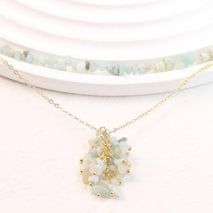 2Pcs Crystal Necklace for Women Handmade Choker Necklaces Pendant Necklace Natural Stone Gemstone Beaded Necklace 18k Gold Plated Adjustable Dainty Necklace for Women - color: Amazonite