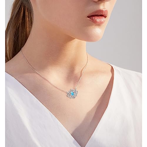 Lotus Neckalces for Women 925 Sterling Silver Moonstone/Turquoise Lotus Pendant for Girls Anxiety Stress Relieving Birthday Yoga Gifts - style: Turquoise Lotus