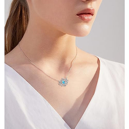 Lotus Neckalces for Women 925 Sterling Silver Moonstone/Turquoise Lotus Pendant for Girls Anxiety Stress Relieving Birthday Yoga Gifts - style: Turquoise Lotus