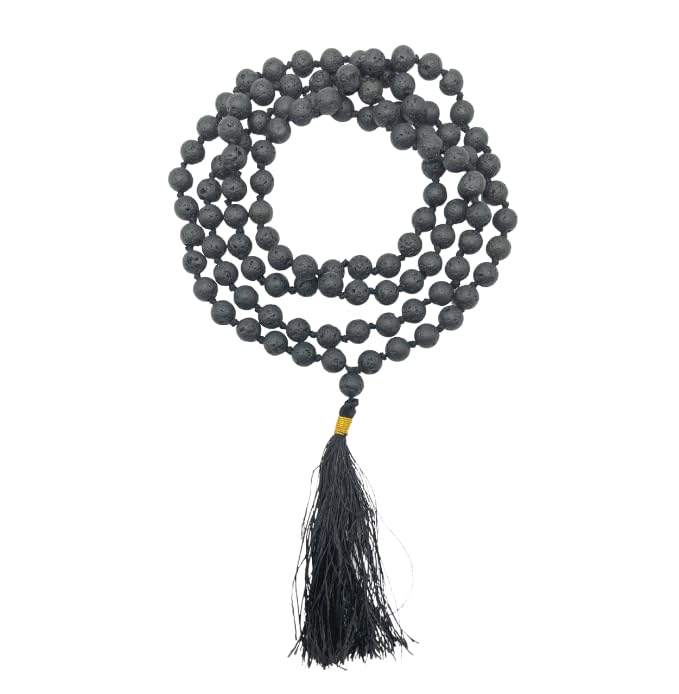 GEMSCITE Japa Mala 108 Prayer Beads Perfect for Meditation Spiritual Mala Necklace & Wrist Mala Bracelet - color: Lava, size: Hand Knotted